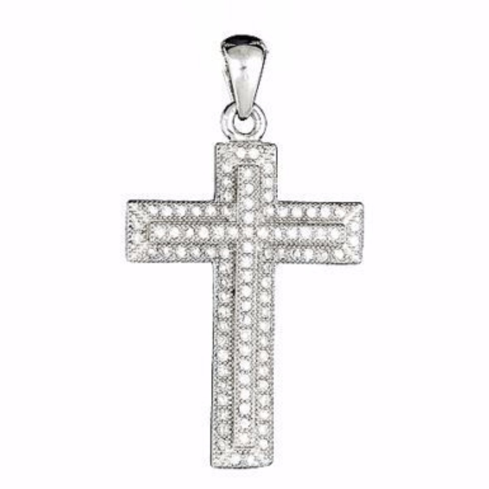 925 Sterling Silver CZ Cross Charm Pendant